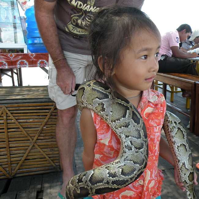 Petite fille au python - Cambodge